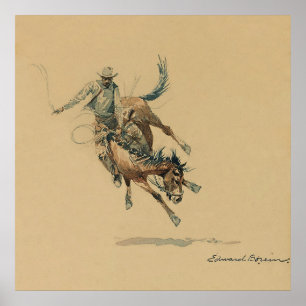 Cowboy auf einem bockenden Pferd #3 von Edward Bor Poster