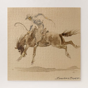 Cowboy auf einem bockenden Pferd von Edward Borein Puzzle