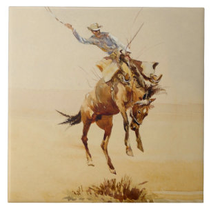Cowboy auf einem Buckpferd #2 von Edward Borein Fliese