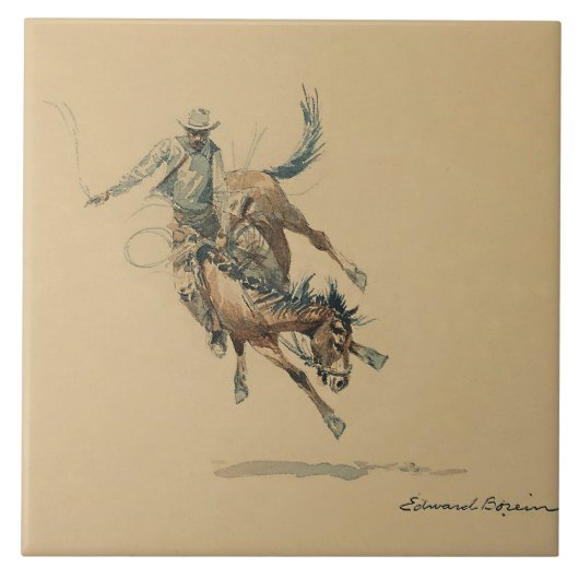 Cowboy auf einem Buckpferd #3 von Edward Borein Fliese (Vorderseite)