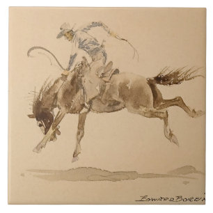 Cowboy auf einem Buckpferd von Edward Borein Fliese