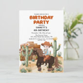 Cowboy auf Pferd 4. Geburtstag Party Einladung (Stehend Vorderseite)