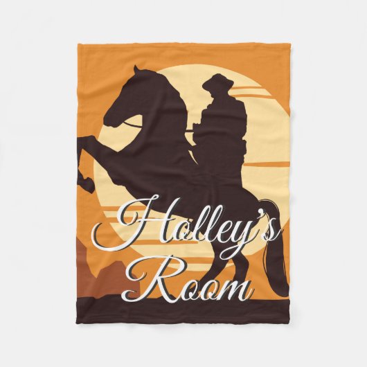 Cowboy auf Pferd bei Sonnenuntergang Personalisier Fleecedecke (Vorderseite)