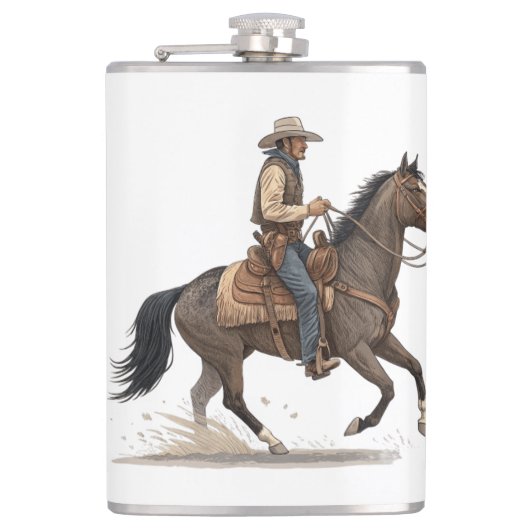 Cowboy auf Pferd Flachmann (Vorderseite)