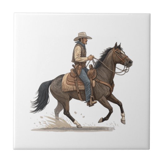 Cowboy auf Pferd Fliese (Vorderseite)