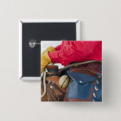 Cowboy auf Pferd mit Lederklappen Button (Vorne & Hinten)