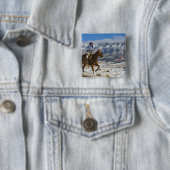 Cowboy auf Pferd mit Lederklappen Button (Beispiel)