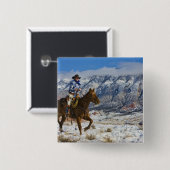 Cowboy auf Pferd mit Lederklappen Button (Vorne & Hinten)