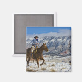 Cowboy auf Pferd mit Lederklappen Magnet (Vorderseite/Rückseite)