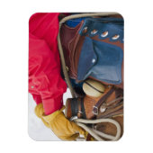 Cowboy auf Pferd mit Lederklappen Magnet (Vertikal)