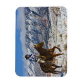 Cowboy auf Pferd mit Lederklappen Magnet (Vertikal)