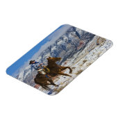 Cowboy auf Pferd mit Lederklappen Magnet (Linke Seite)