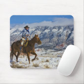Cowboy auf Pferd mit Lederklappen Mousepad (Mit Mouse)
