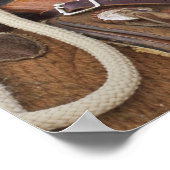 Cowboy auf Pferd mit Lederklappen Poster (Ecke)