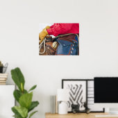 Cowboy auf Pferd mit Lederklappen Poster (Heimbüro)