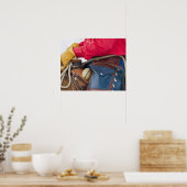 Cowboy auf Pferd mit Lederklappen Poster (Küche)