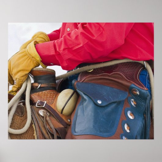 Cowboy auf Pferd mit Lederklappen Poster (Vorne)