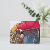 Cowboy auf Pferd mit Lederklappen Postkarte (Stehend Vorderseite)