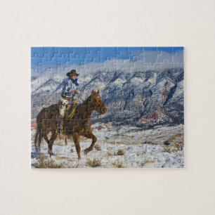 Cowboy auf Pferd mit Lederklappen Puzzle