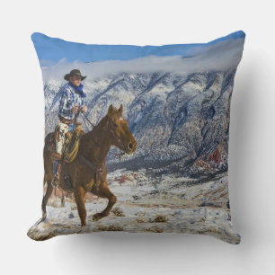 Cowboy auf Pferd mit Lederschäften Kissen