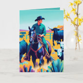Cowboy auf Pferd mit Personalisierten Rindern Karte (Gelbe Blume)