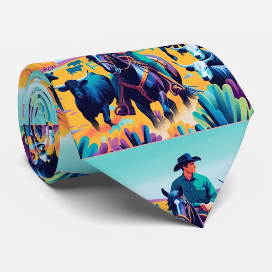 Cowboy auf Pferd mit Rindern Krawatte (Gerollt)