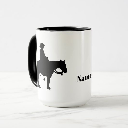 Cowboy auf Pferde Silhouette Tasse (Vorderseite Links)