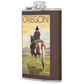 Cowboy auf Pferderuecken-Vintagem Reise-Plakat Flachmann (Links)