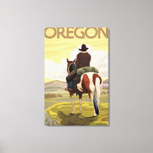 Cowboy auf Pferderuecken-Vintagem Reise-Plakat Leinwanddruck