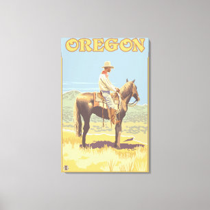 Cowboy auf Pferderuecken-Vintagem Reise-Plakat Leinwanddruck