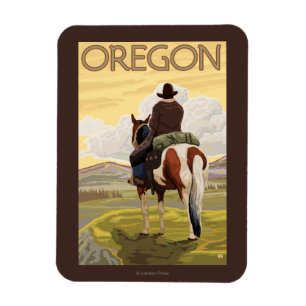 Cowboy auf Pferderuecken-Vintagem Reise-Plakat Magnet