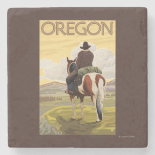 Cowboy auf Pferderuecken-Vintagem Reise-Plakat Steinuntersetzer