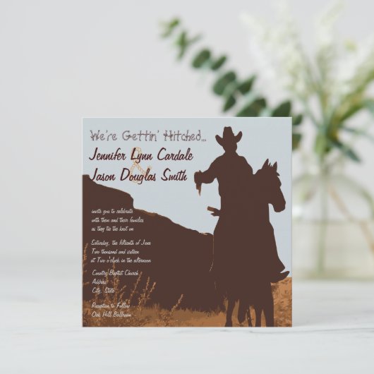 Cowboy auf Pferdeschwald Western Einladung Hochzei (Stehend Vorderseite)