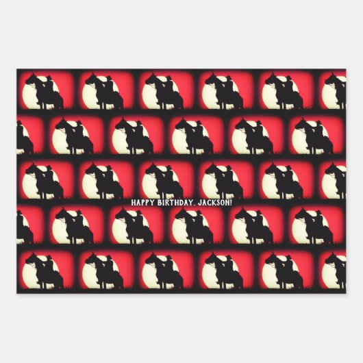 Cowboy auf Rot und Schwarz Geschenkpapier Set (Vorderseite)