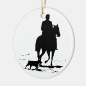 Cowboy auf seinem Pferd mit seiner Hundeverzierung Keramikornament (Links)