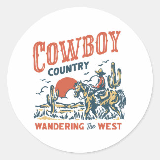 Cowboy-Aufkleber Retro Vintage Western Wilder West Runder Aufkleber