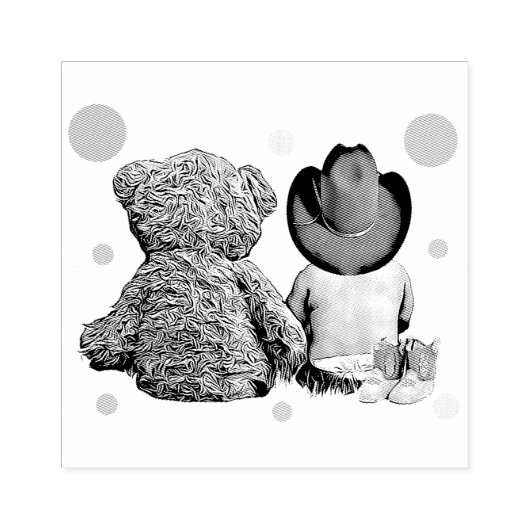Cowboy Baby and Teddy Bear Baby Shower Gummistempel (Prägung)