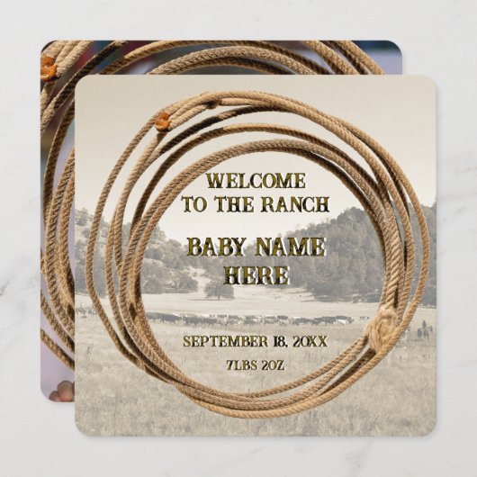 Cowboy Baby Birth Ankündigung (Vorne/Hinten)