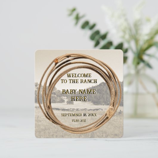 Cowboy Baby Birth Ankündigung (Stehend Vorderseite)