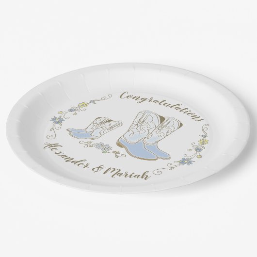 Cowboy Baby Dusche Country Western Blue Boy Pappteller (Schrägansicht)