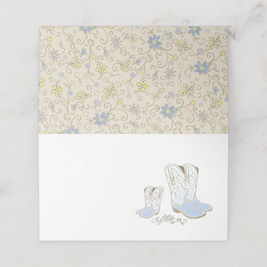 Cowboy Baby Dusche Country Western Blue Boy Platzkarte (Außenseite Aufgefaltet)