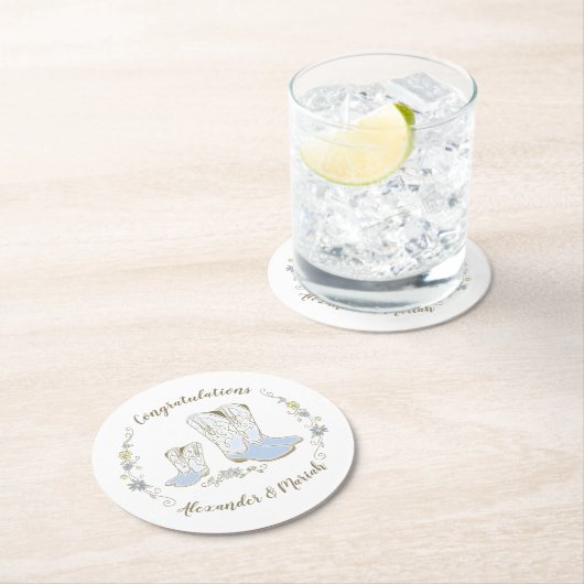 Cowboy Baby Dusche Country Western Blue Boy Runder Pappuntersetzer (Vor Ort)