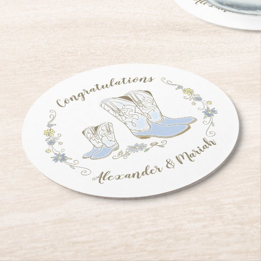 Cowboy Baby Dusche Country Western Blue Boy Runder Pappuntersetzer (Angewinkelt)