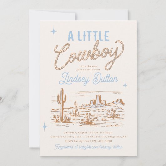Cowboy Baby Dusche Einladung (Vorderseite)