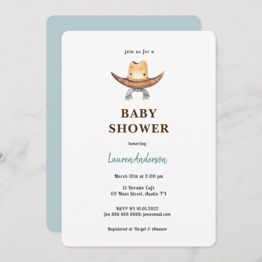 Cowboy Baby Dusche Einladung (Vorne/Hinten)