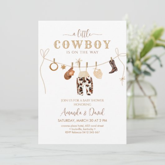 Cowboy Baby Dusche Einladung (Stehend Vorderseite)