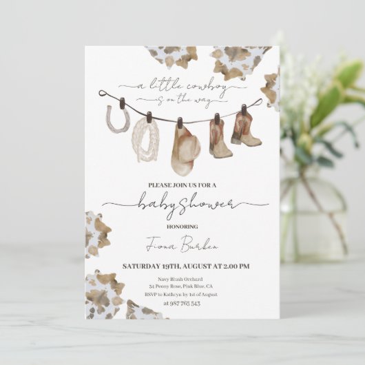 Cowboy Baby Dusche Einladung. Einladung (Stehend Vorderseite)