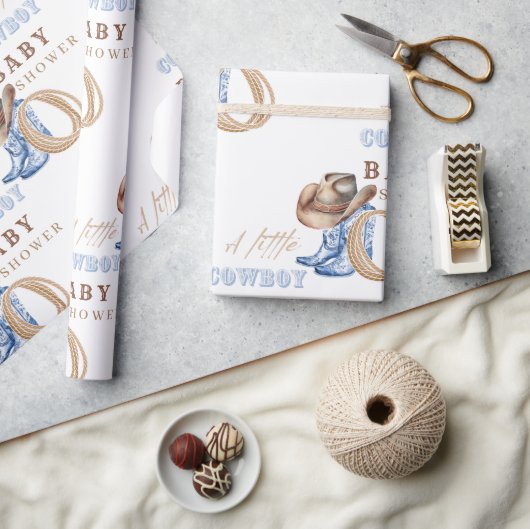 Cowboy Baby Dusche Wasserfarbe Rustikal Geschenkpapier (Kunsthandwerk)