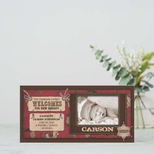 Cowboy Baby Foto Card 2 Ankündigung (Stehend Vorderseite)