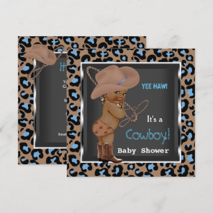 Cowboy-Baby-Party Junge Blau Braun Ethnisch Einladung